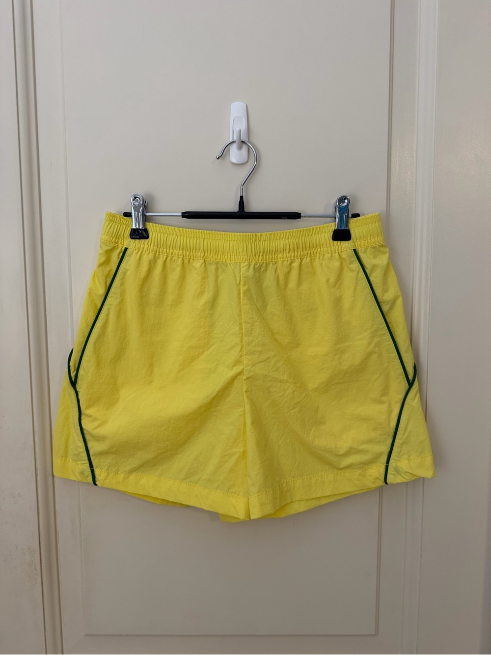 BDG Yellow Sunburst Nylon Track Shorts with Green Piping
